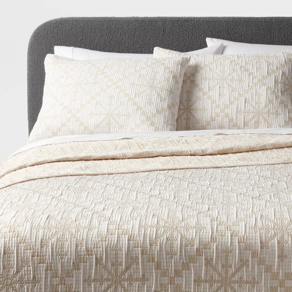 Threshold Cream Textured Quilted Coverlet Set